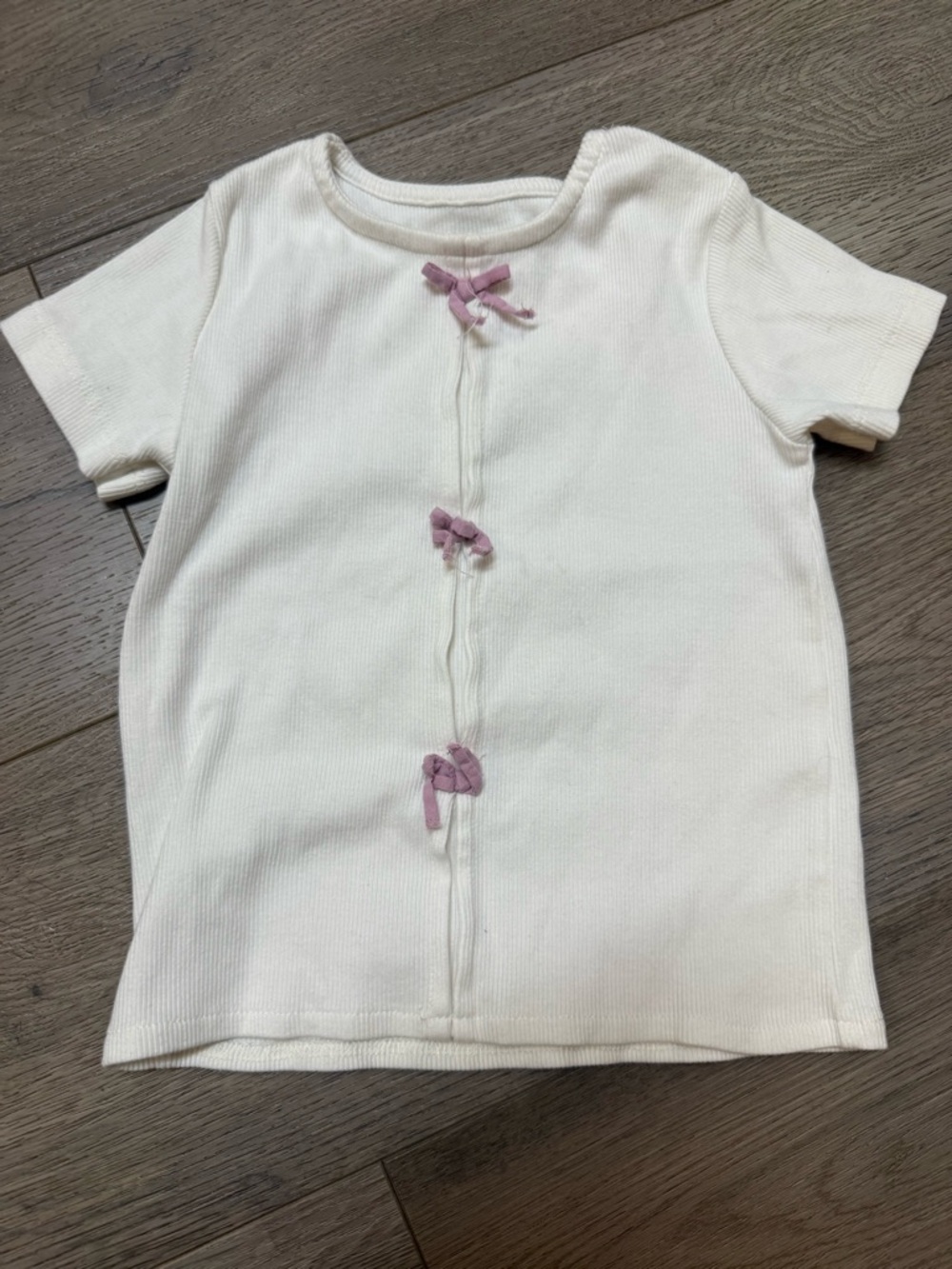 Zara Cream Short Sleeve Top with Pink Bow Details